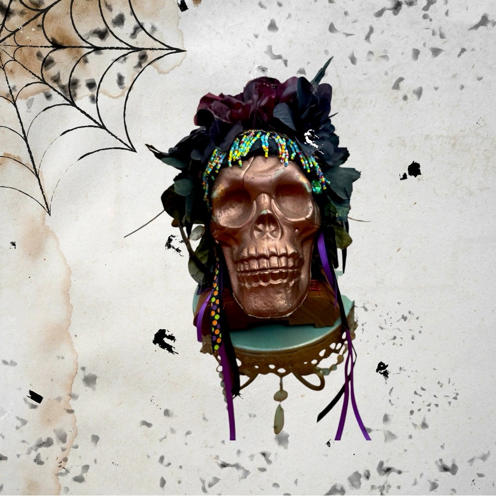 Decorative Skull with Colorful Headpiece